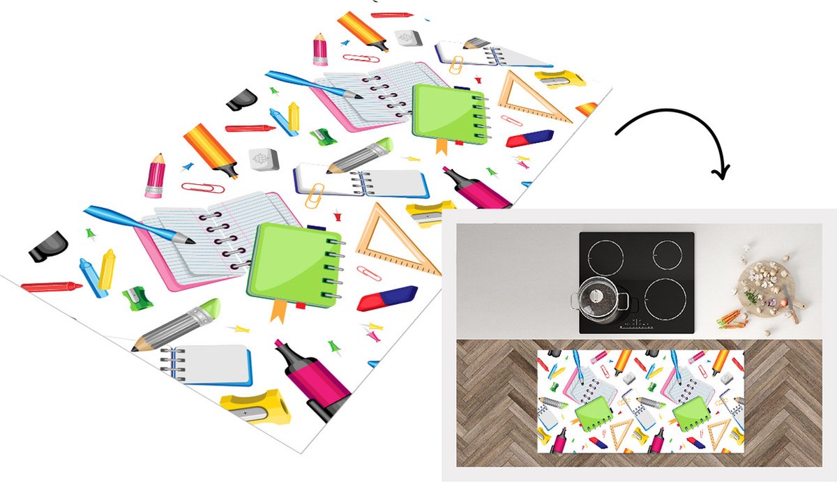 KitchenYeah Keukenloper - Loper keuken - Patroon - School - Potlood - 120x60 cm - Keukenloper vinyl Multicolor