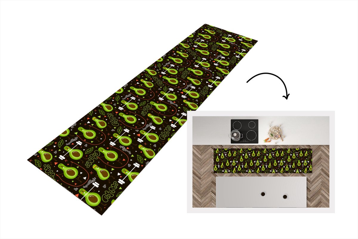KitchenYeah Keukenloper - Loper keuken - Avocado - Fitness - Patronen - 240x60 cm - Keukenloper vinyl Multicolor