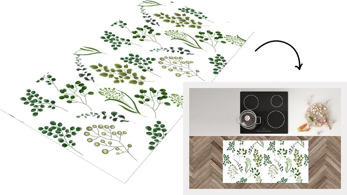 KitchenYeah Keukenloper - Loper keuken - Kruiden - Eucalyptus - Design - 120x60 cm - Keukenloper vinyl Multicolor
