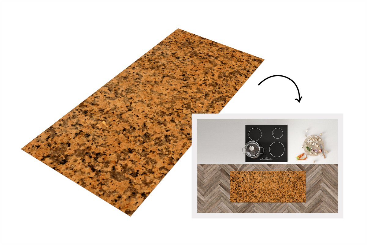 KitchenYeah Keukenloper - Loper keuken - Graniet - Kristal - Oranje - Zwart - 120x50 cm - Keukenloper vinyl Multicolor