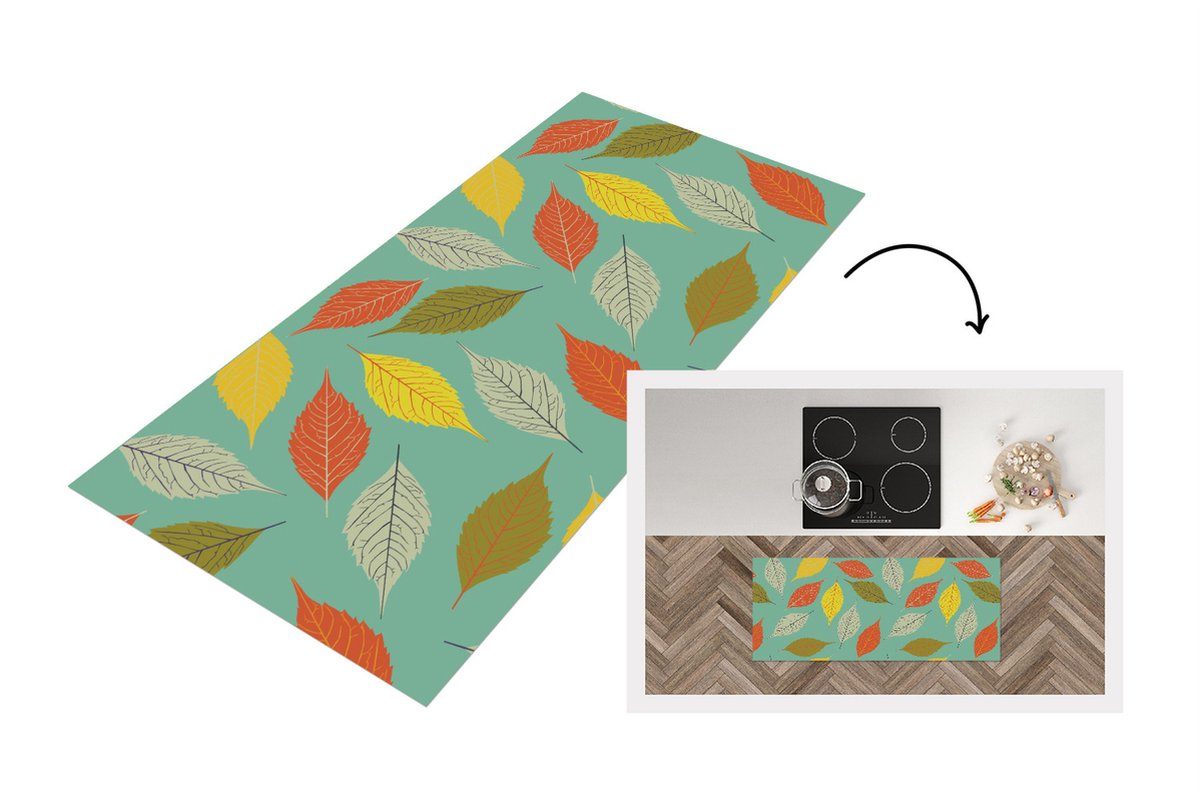 KitchenYeah Keukenloper - Loper keuken - Bladeren - Herfst - Vintage - Pastel - Patroon - 120x50 cm - Keukenloper vinyl Multicolor