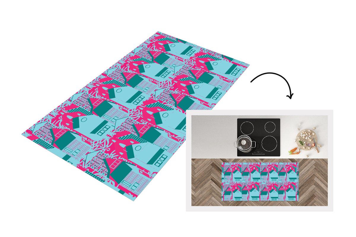 KitchenYeah Keukenloper - Loper keuken - Patronen - Abstract - Huis - 120x60 cm - Keukenloper vinyl Multicolor