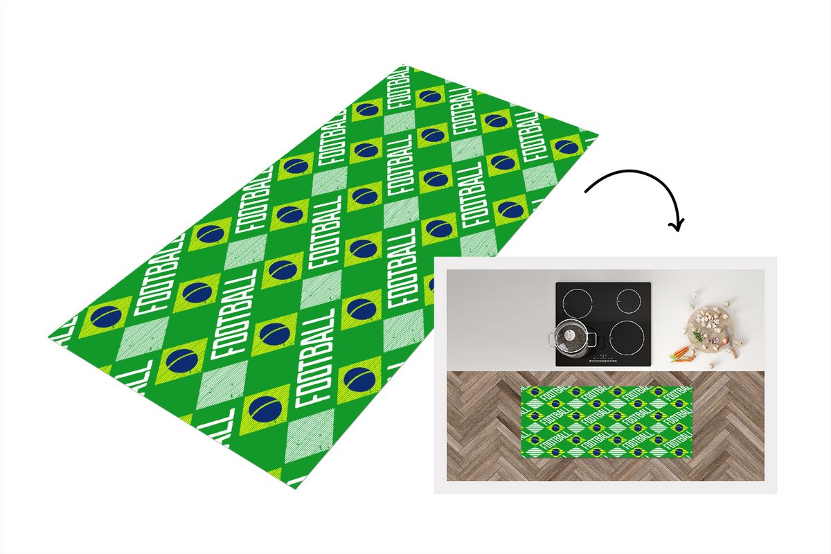 KitchenYeah Keukenloper - Loper keuken - Brazilië - Voetbal - Patronen - 120x50 cm - Keukenloper vinyl Multicolor