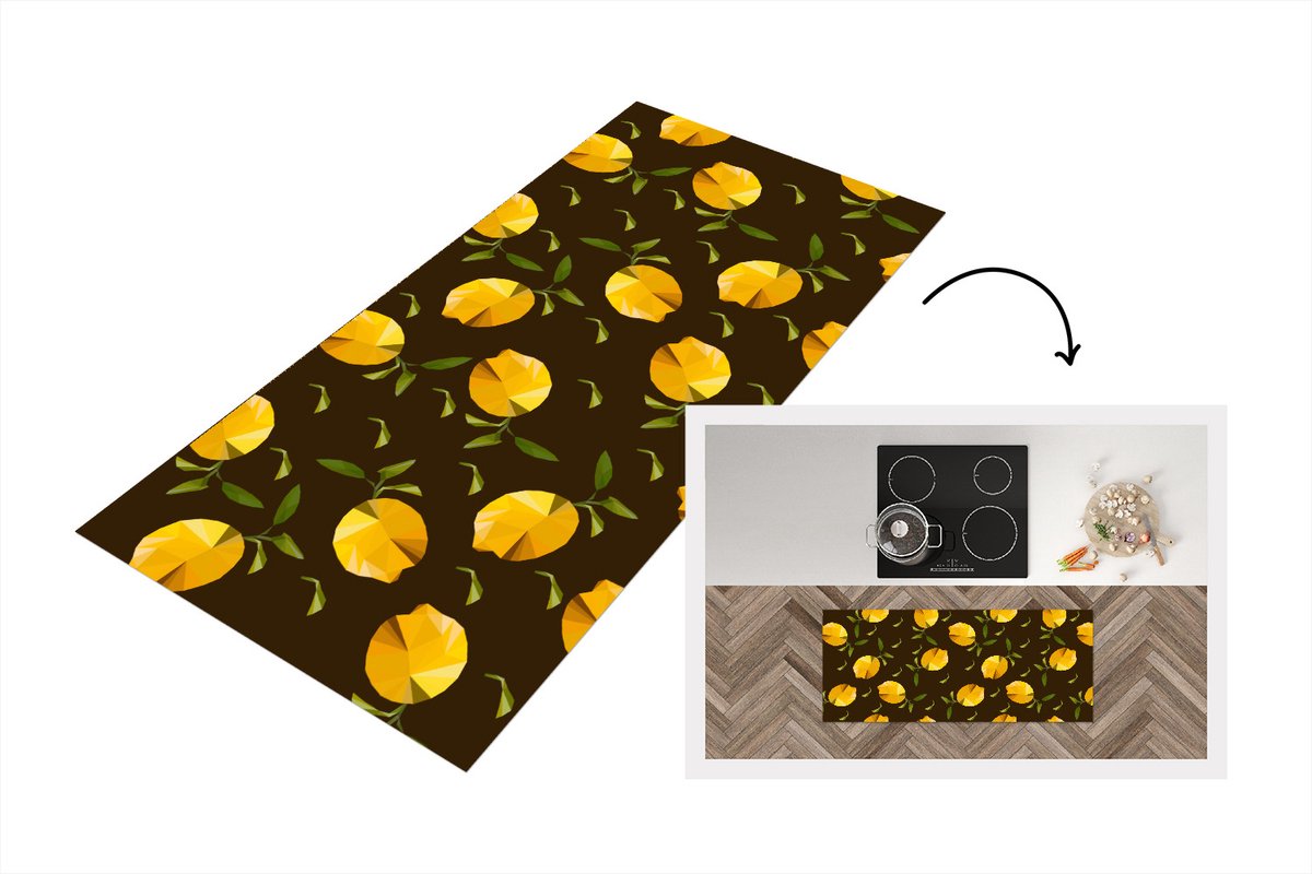 KitchenYeah Keukenloper - Loper keuken - Citroen - Fruit - Patronen - Origami - 120x50 cm - Keukenloper vinyl Multicolor