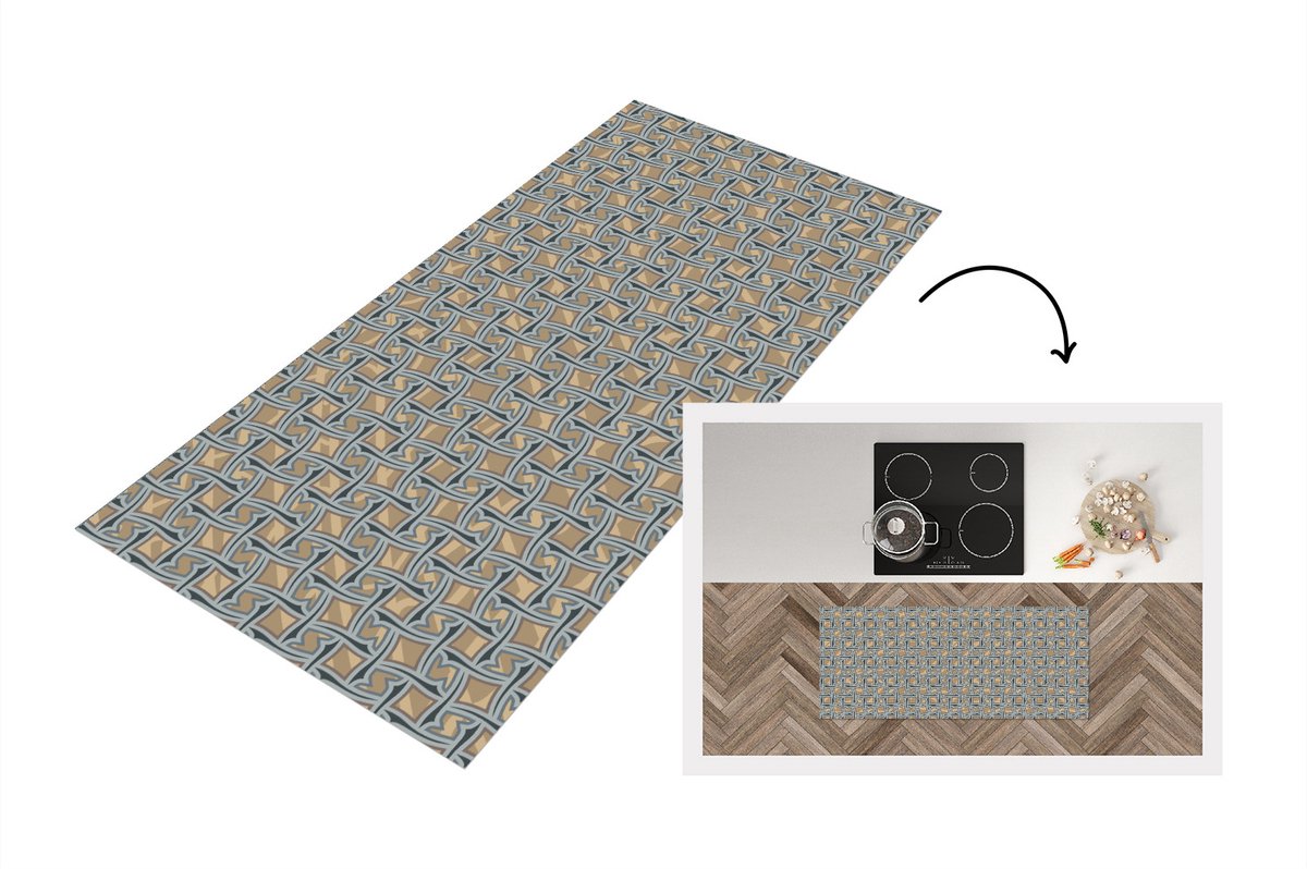 KitchenYeah Keukenloper - Loper keuken - Bruin - Patronen - Geometrie - Keukenloper vinyl Multicolor