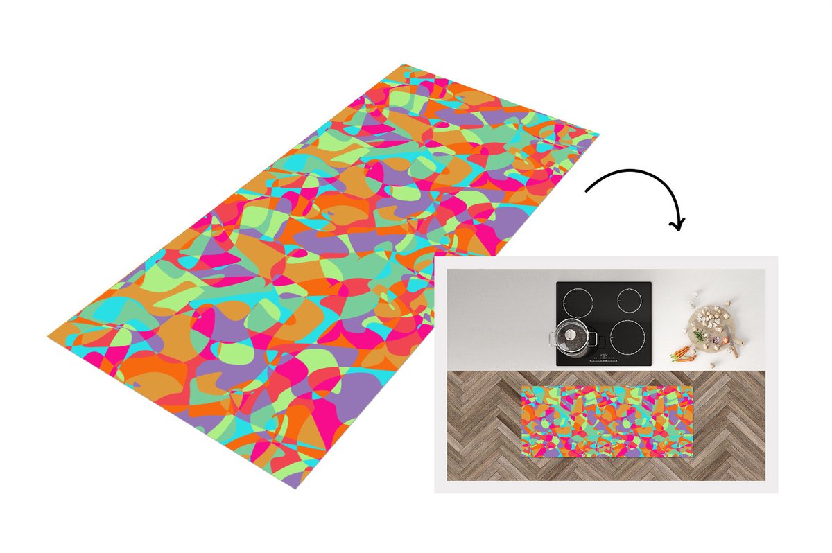 KitchenYeah Keukenloper - Loper keuken - Lavalamp - Regenboog - Patronen - Hippie - 120x50 cm - Keukenloper vinyl Multicolor