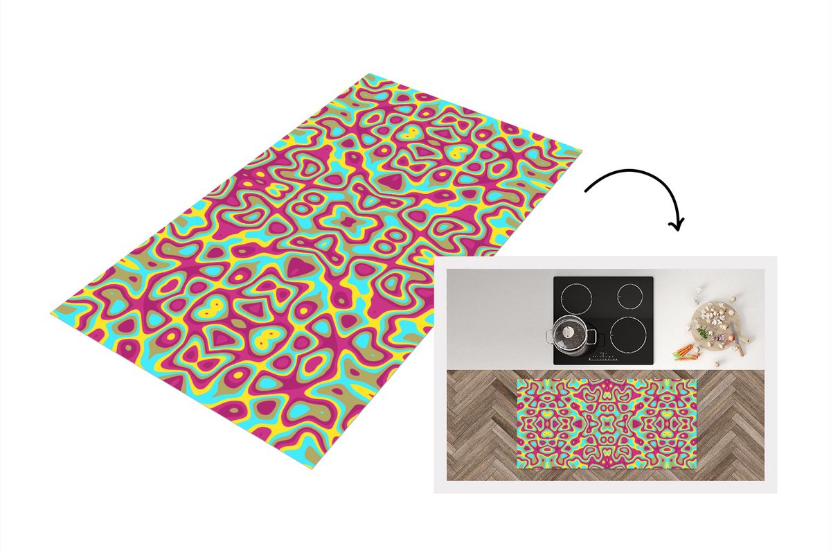 KitchenYeah Keukenloper - Loper keuken - Abstract - Patroon - Lavalamp - Hippie - 120x60 cm - Keukenloper vinyl Multicolor