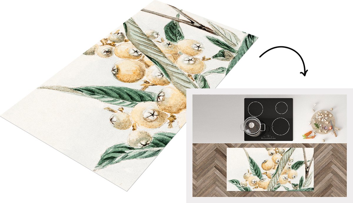 KitchenYeah Keukenloper - Loper keuken - Bes - Bladeren - Tak - Japans - 120x60 cm - Keukenloper vinyl Multicolor