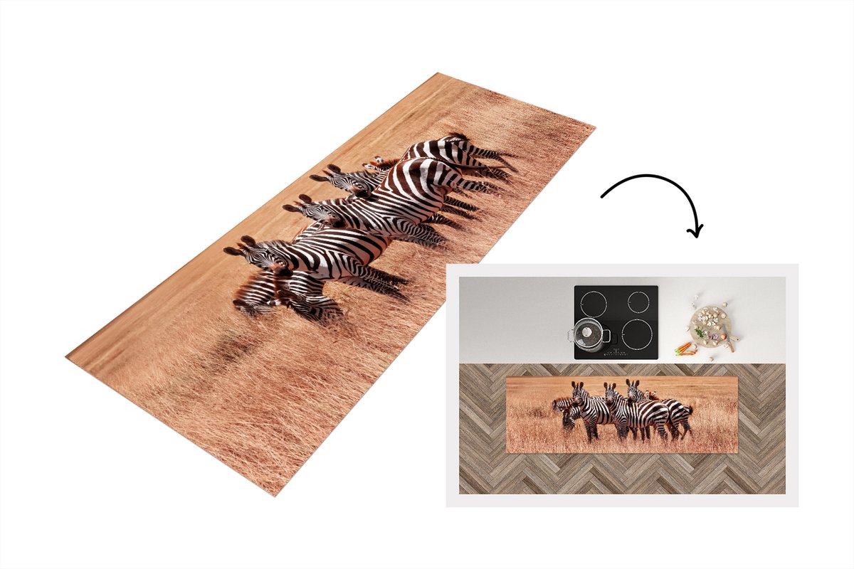 KitchenYeah Keukenloper - Loper keuken - Zebras in de natuur - 150x50 cm - Keukenloper vinyl Multicolor