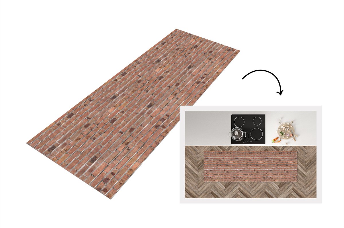 KitchenYeah Keukenloper - Loper keuken - Patroon - Muur - Baksteen - 150x50 cm - Keukenloper vinyl Multicolor
