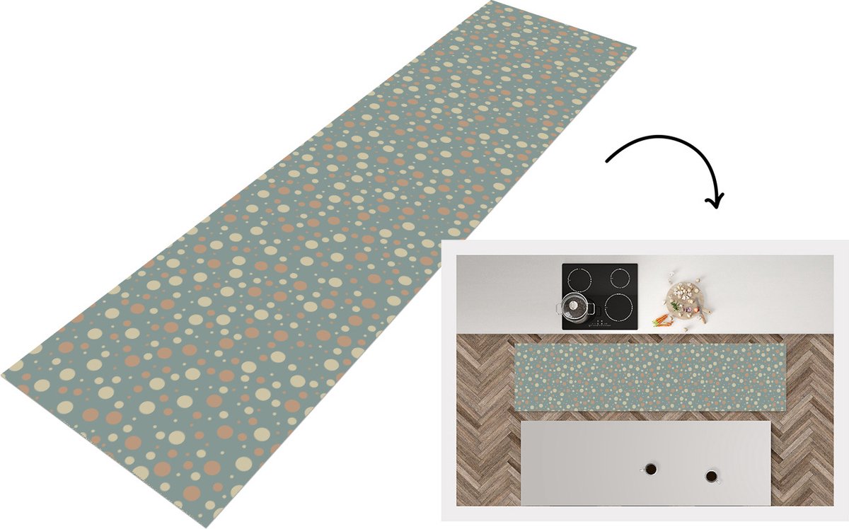 KitchenYeah Keukenloper - Loper keuken - Stippen - Patroon - Grijs - 240x60 cm - Keukenloper vinyl Multicolor