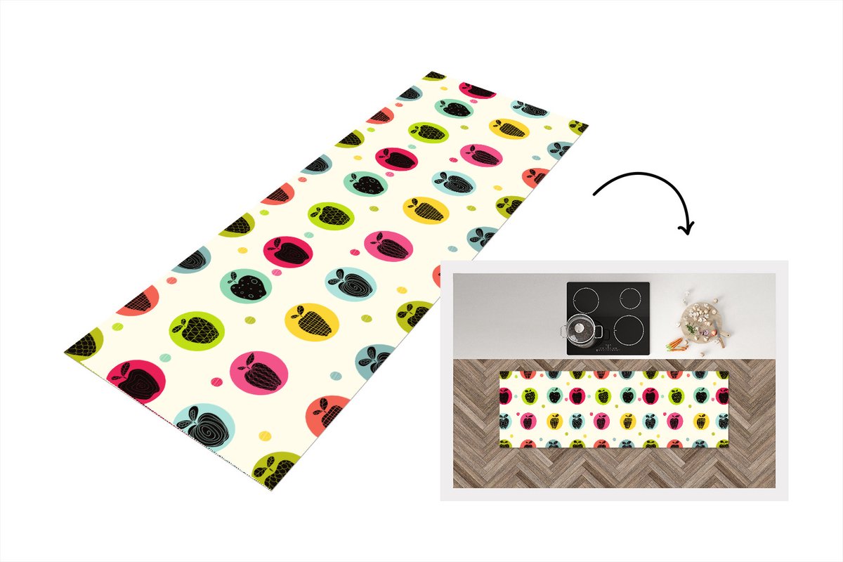 KitchenYeah Keukenloper - Loper keuken - Appel - Stippen - Patroon - 150x50 cm - Keukenloper vinyl Multicolor