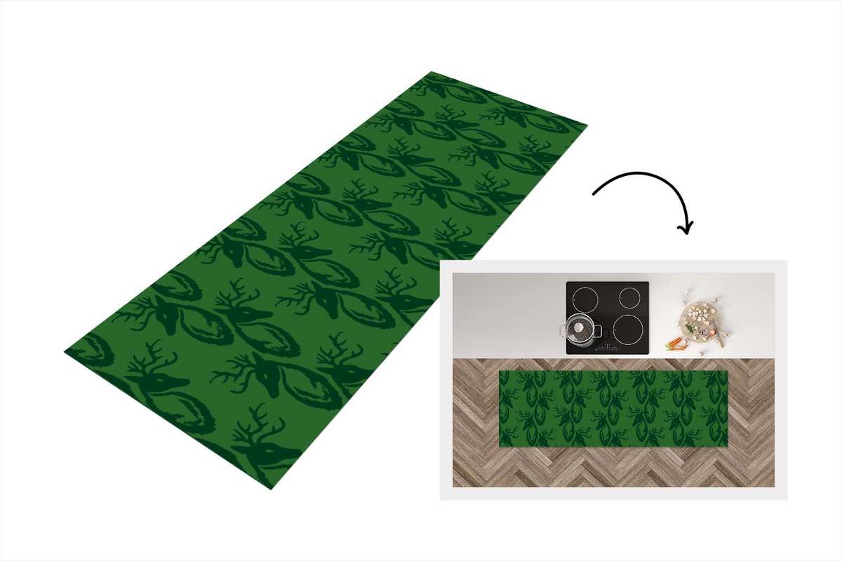 KitchenYeah Keukenloper - Loper keuken - Patronen - Groen - Hert - Keukenloper vinyl, foto 4