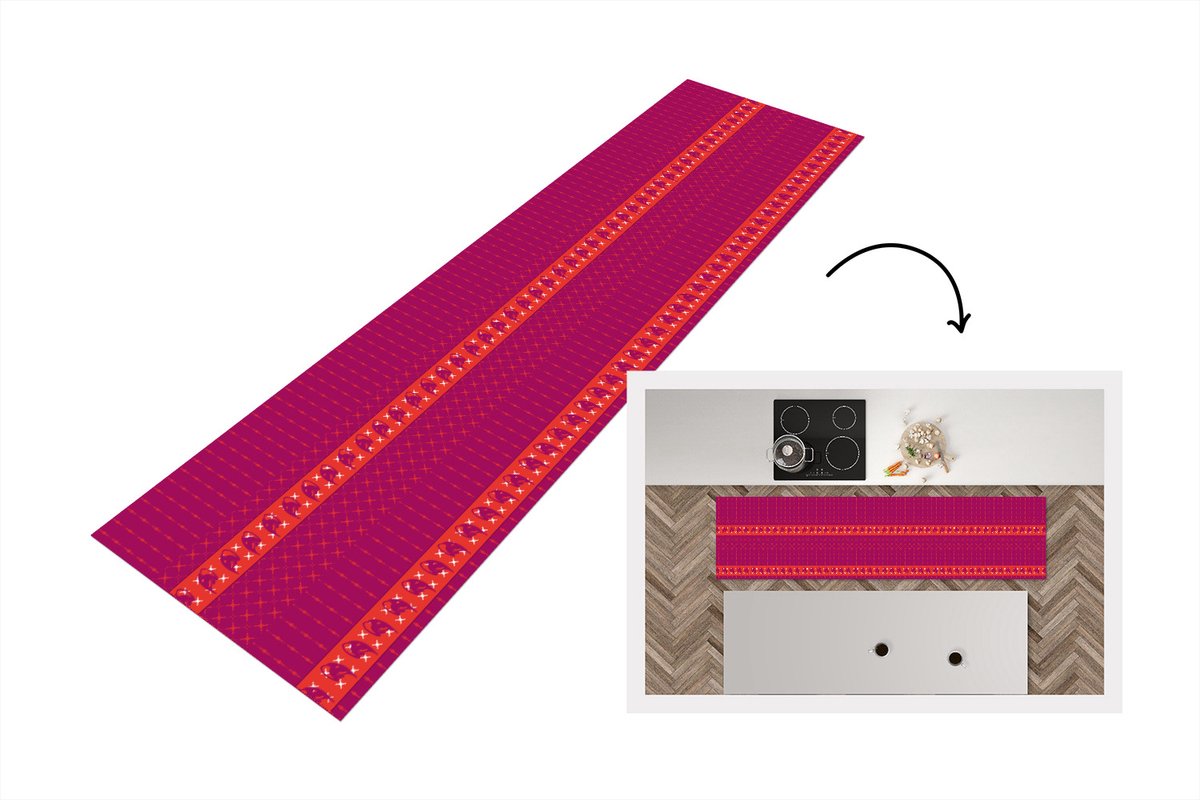 KitchenYeah Keukenloper - Loper keuken - Olifant - Design - Roze - 200x50 cm - Keukenloper vinyl Multicolor