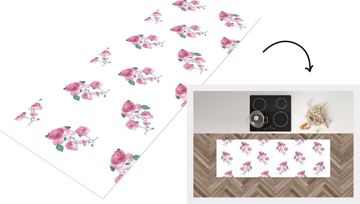 KitchenYeah Keukenloper - Loper keuken - Rozen - Patronen - Bloemen - 150x50 cm - Keukenloper vinyl Multicolor