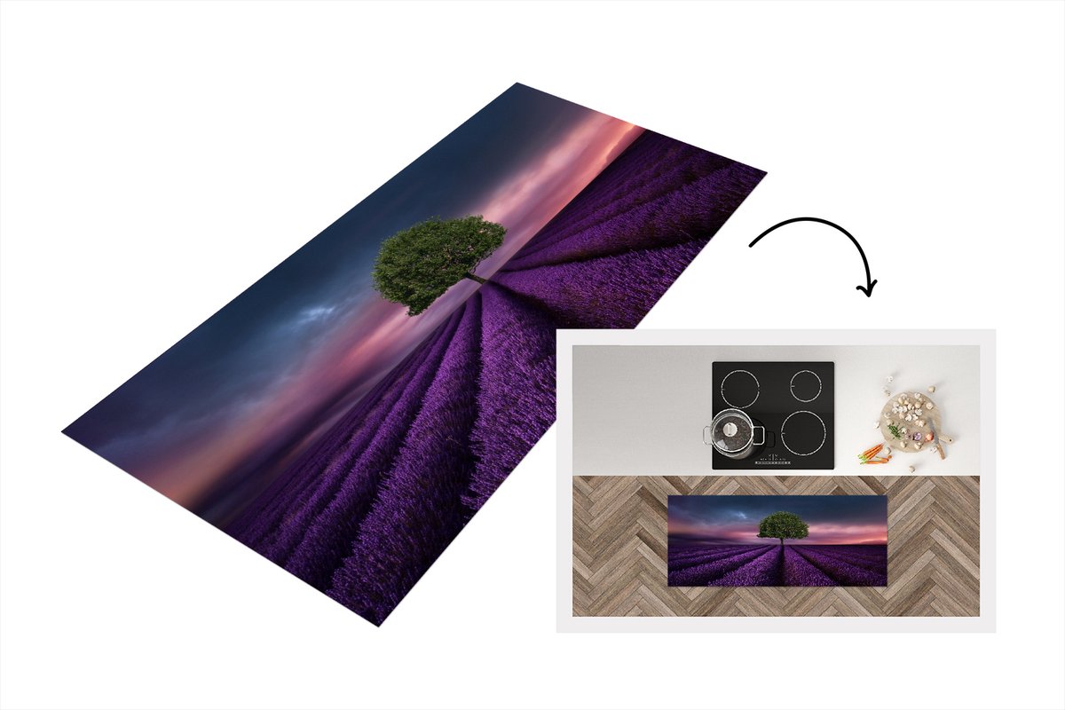 KitchenYeah Keukenloper - Loper keuken - Lavendel - Boom - Paars - 120x50 cm - Keukenloper vinyl Multicolor