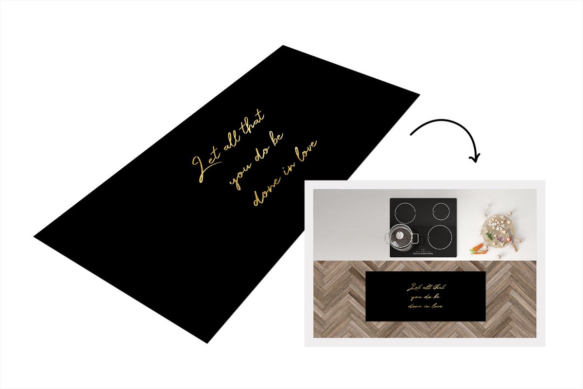 KitchenYeah Keukenloper - Loper keuken - Quotes - Love - Goud - Zwart - 120x50 cm - Keukenloper vinyl Multicolor