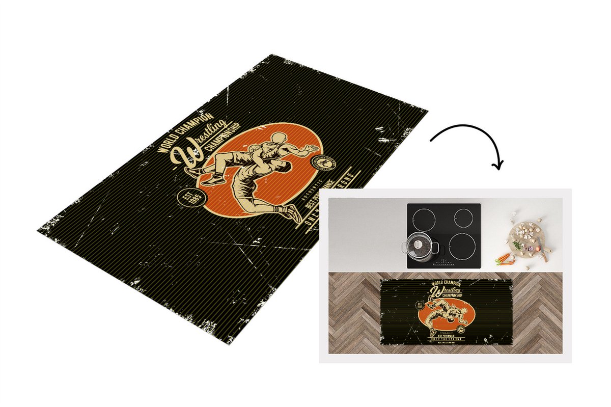 KitchenYeah Keukenloper - Loper keuken - Vintage - Worstelen - Sport - 120x60 cm - Keukenloper vinyl Multicolor