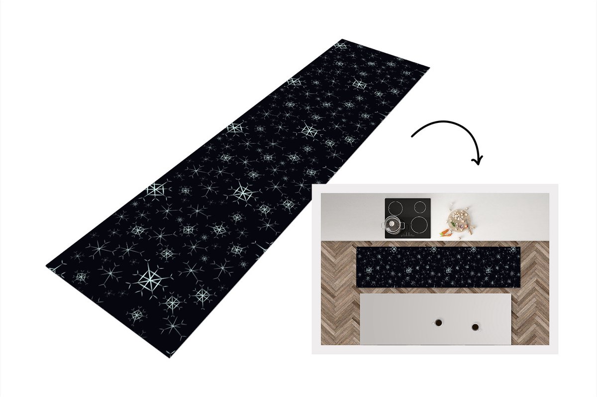 KitchenYeah Keukenloper - Loper keuken - Winter - Sneeuwvlok - Patroon - 240x60 cm - Keukenloper vinyl Multicolor