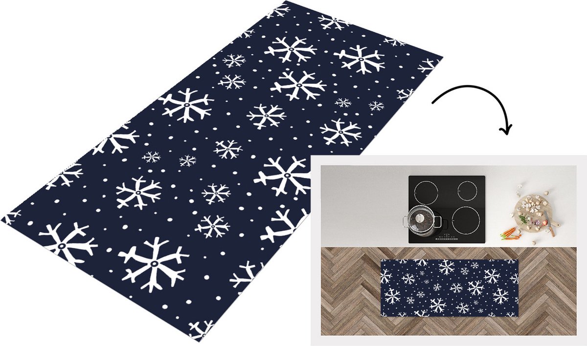 KitchenYeah Keukenloper - Loper keuken - Winter - Sneeuwvlok - Patronen - 120x50 cm - Keukenloper vinyl Multicolor