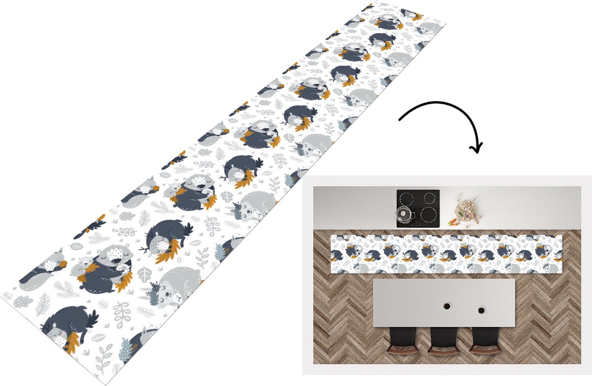 KitchenYeah Keukenloper - Loper keuken - Patroon - Kinderen - Jongens - Dieren - Slapen - 300x50 cm - Keukenloper vinyl Multicolor