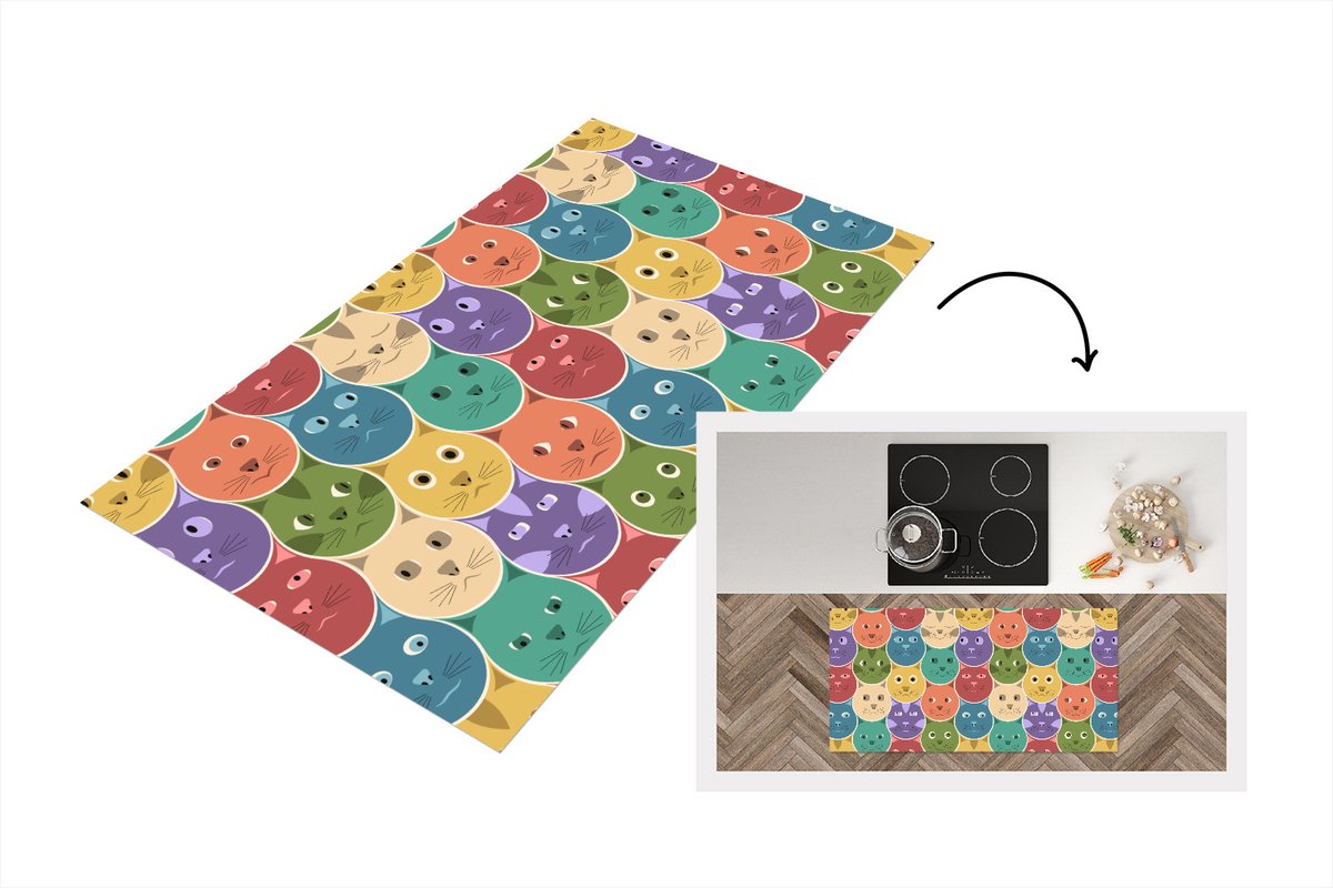 KitchenYeah Keukenloper - Loper keuken - Katten - Regenboog - Kind - Design - 120x60 cm - Keukenloper vinyl Multicolor