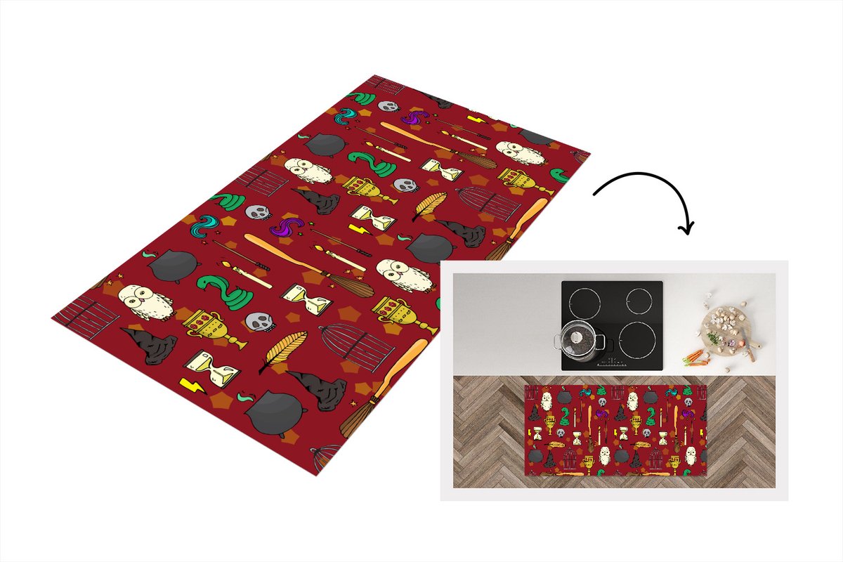 KitchenYeah Keukenloper - Loper keuken - Tiener - Uil - Slang - Patronen - 120x60 cm - Keukenloper vinyl Multicolor