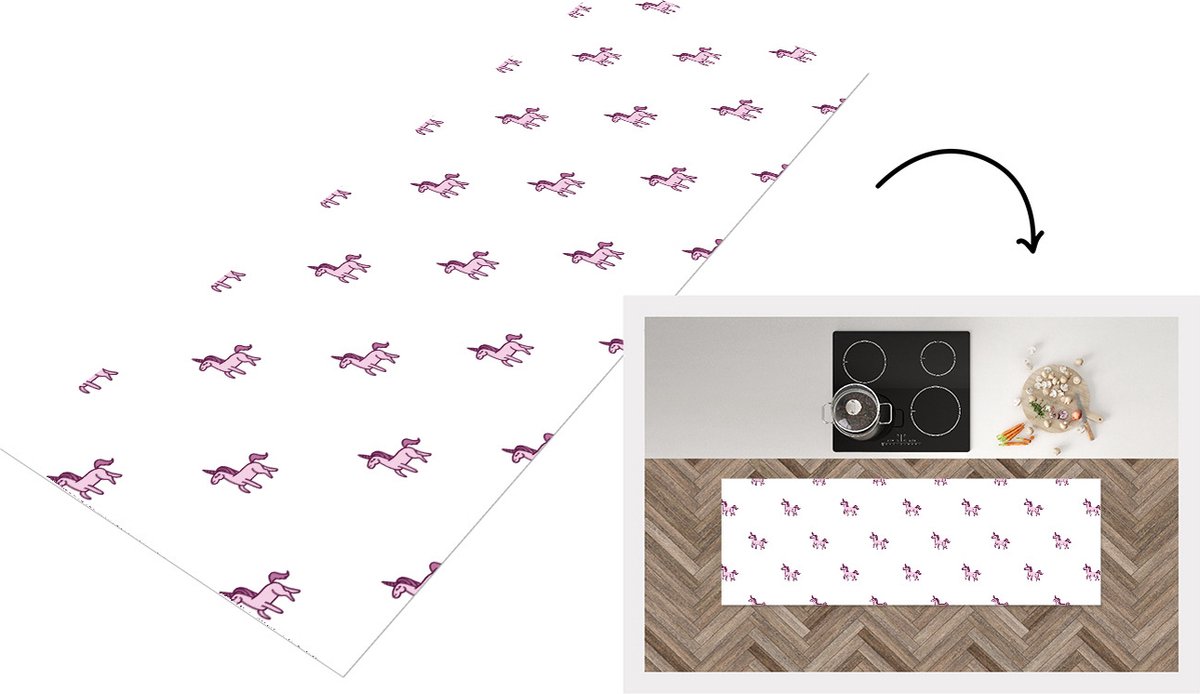 KitchenYeah Keukenloper - Loper keuken - Meisje - Unicorn - Roze - Patronen - 150x50 cm - Keukenloper vinyl Multicolor