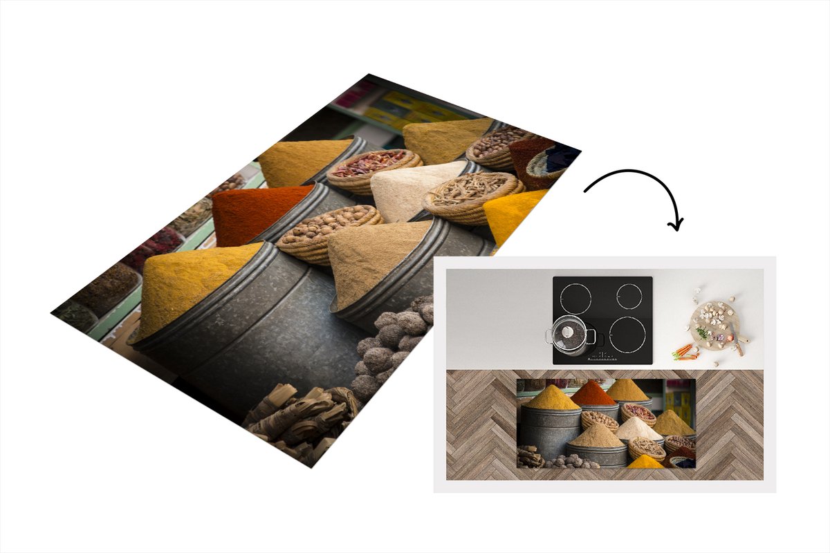 KitchenYeah Keukenloper - Loper keuken - Kruiden - Ton - Specerijen - 120x60 cm - Keukenloper vinyl Multicolor