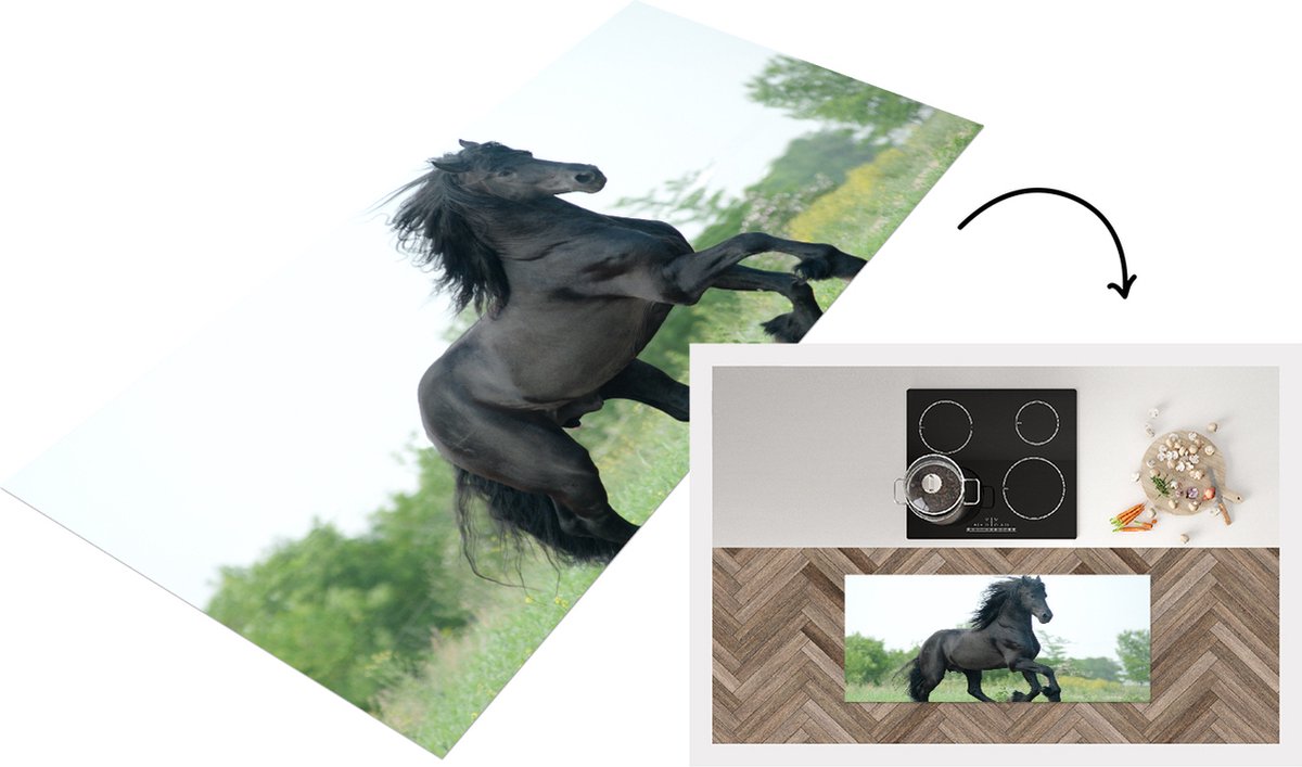 KitchenYeah Keukenloper - Loper keuken - Paard - Zwart - Natuur - Keukenloper vinyl Multicolor