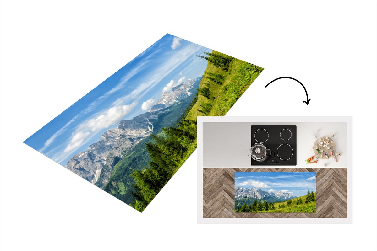 KitchenYeah Keukenloper - Loper keuken - Alpen - Bergen - Gras - 120x60 cm - Keukenloper vinyl Multicolor