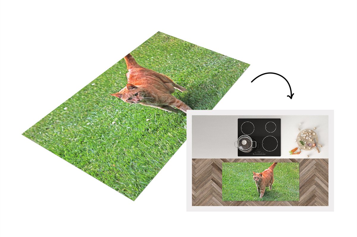 KitchenYeah Keukenloper - Loper keuken - Kat - Rood - Kater - 120x60 cm - Keukenloper vinyl Multicolor