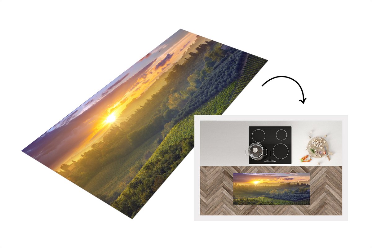 KitchenYeah Keukenloper - Loper keuken - Toscane - Landschap - Zon - 120x50 cm - Keukenloper vinyl Multicolor