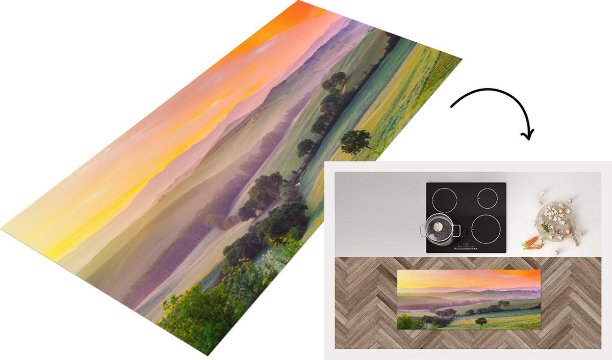 KitchenYeah Keukenloper - Loper keuken - Toscane - Landschap - Kleurrijk - 120x50 cm - Keukenloper vinyl Multicolor