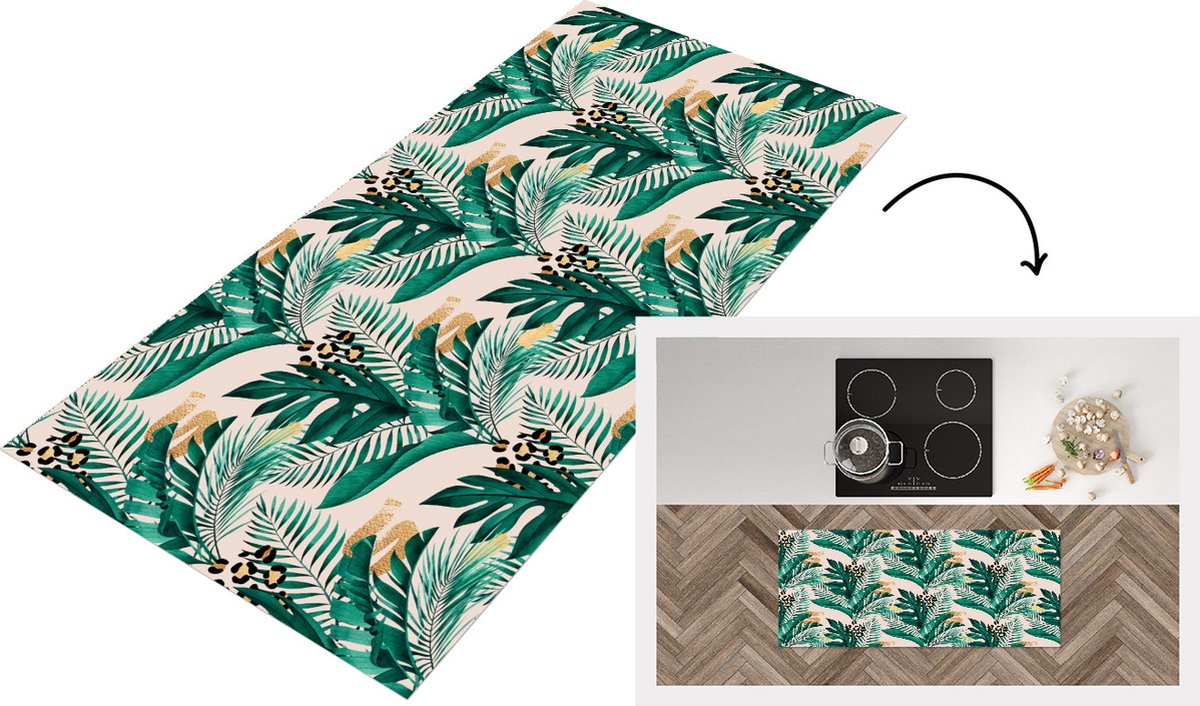 Keukenloper - Loper keuken - Panterprint - Roze - Goud - 120x50 cm - Keukenloper vinyl