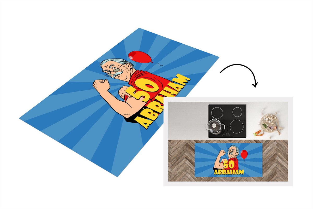 KitchenYeah Keukenloper - Loper keuken - Jubileum cadeau - 50 jaar versiering - Ballon - Man - Abraham - 120x60 cm - Keukenloper vinyl Multicolor