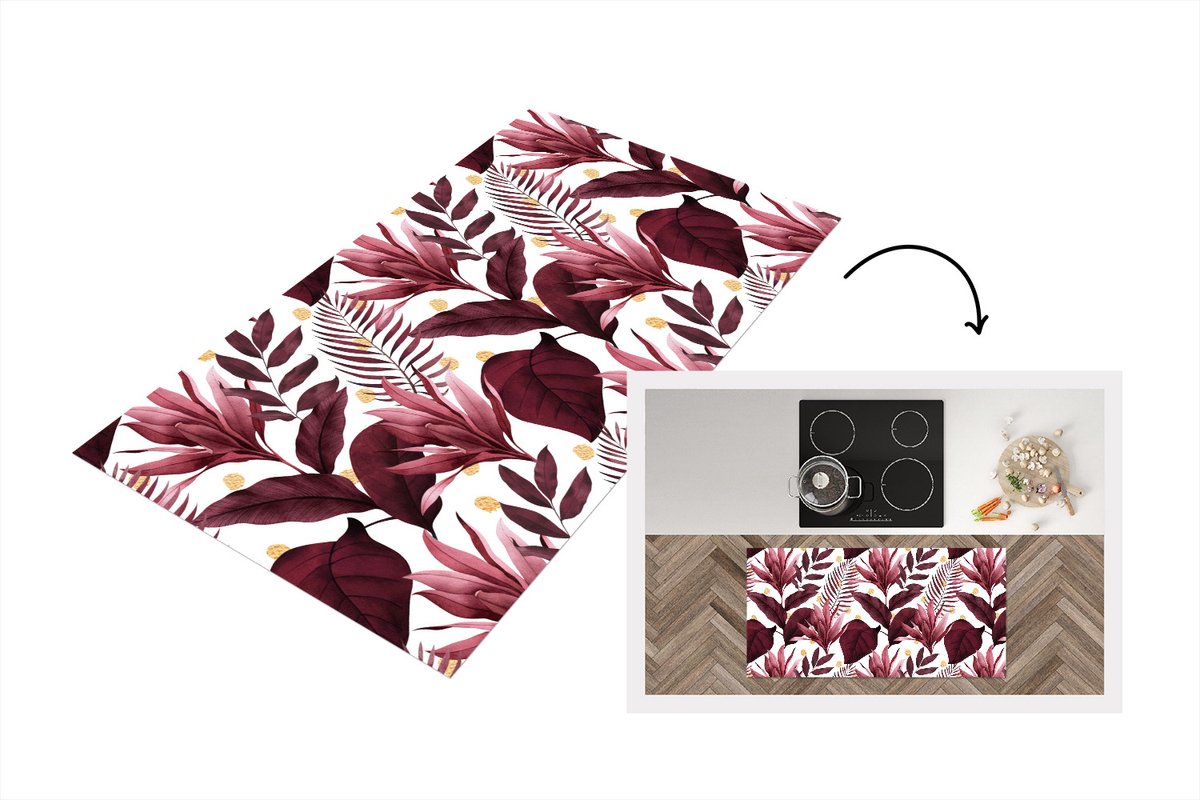 KitchenYeah Keukenloper - Loper keuken - Bladeren - Paars - Goud - Keukenloper vinyl, foto 2