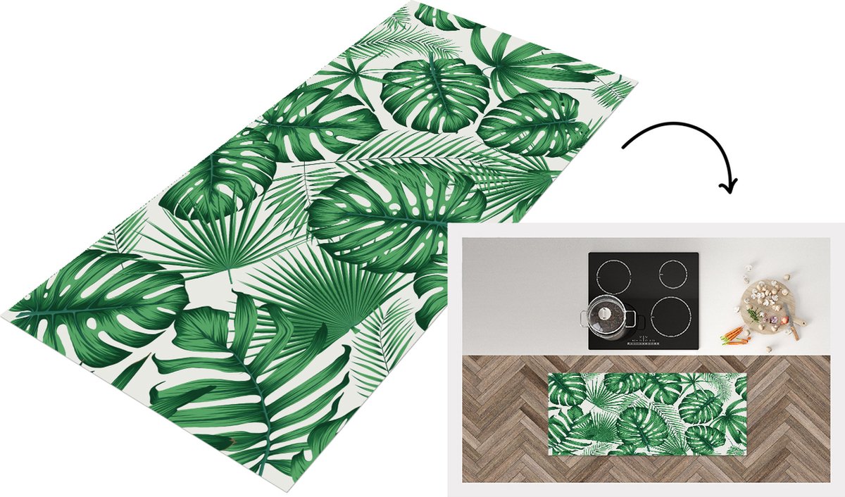 KitchenYeah Keukenloper - Loper keuken - Tropisch - Jungle - Bladeren - 120x50 cm - Keukenloper vinyl Multicolor