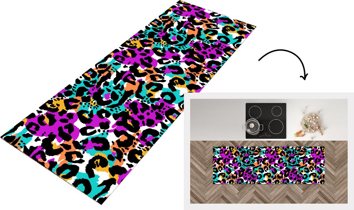 KitchenYeah Keukenloper - Loper keuken - Dierenprint - Panter - Vlekken - 150x50 cm - Keukenloper vinyl Multicolor
