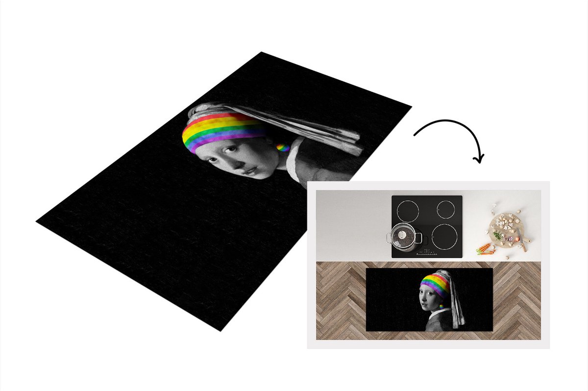 KitchenYeah Keukenloper - Loper keuken - Meisje met de parel - Pride - Regenboog - 120x60 cm - Keukenloper vinyl Multicolor