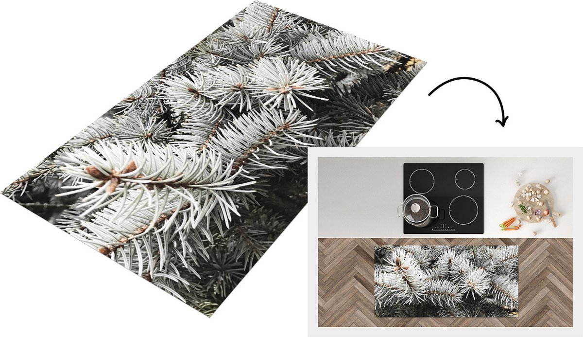 KitchenYeah Keukenloper - Loper keuken - Takken - Naaldboom - Winter - 120x60 cm - Keukenloper vinyl Multicolor