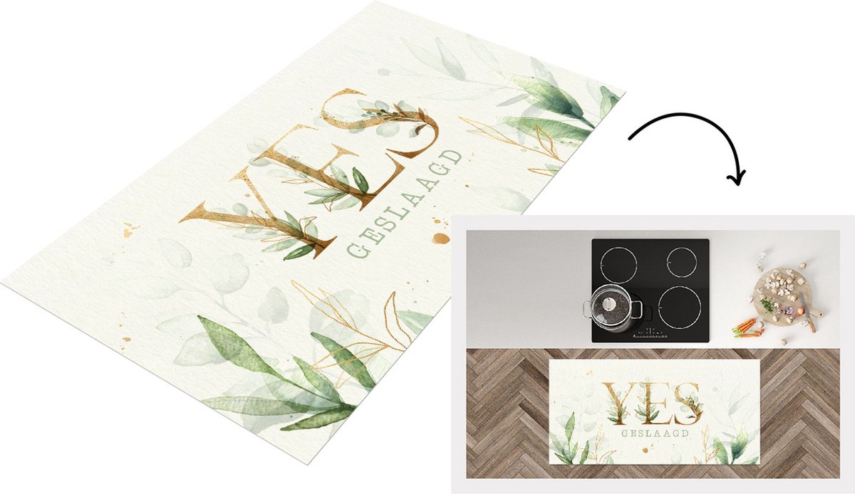 KitchenYeah Keukenloper - Loper keuken - Geslaagd - Goud - Quote - 120x60 cm - Keukenloper vinyl Multicolor