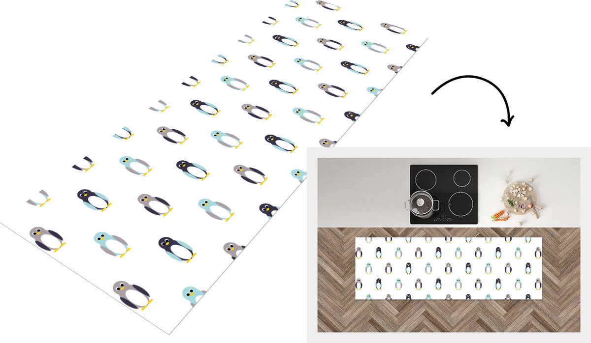 KitchenYeah Keukenloper - Loper keuken - Design - Dieren - Pinguïn - 150x50 cm - Keukenloper vinyl Multicolor