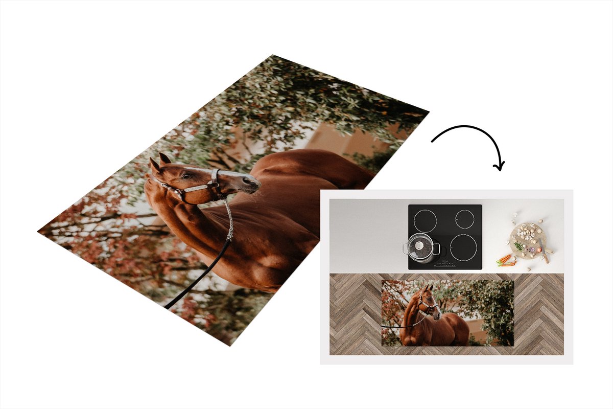KitchenYeah Keukenloper - Loper keuken - Paard - Boom - Halster - 120x60 cm - Keukenloper vinyl Multicolor