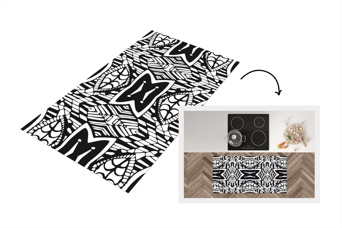 KitchenYeah Keukenloper - Loper keuken - Patronen - Contrast - Geometrisch - 120x60 cm - Keukenloper vinyl Multicolor