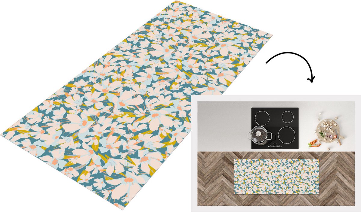 KitchenYeah Keukenloper - Loper keuken - Flora - Bloemen - Lente - 120x50 cm - Keukenloper vinyl Multicolor