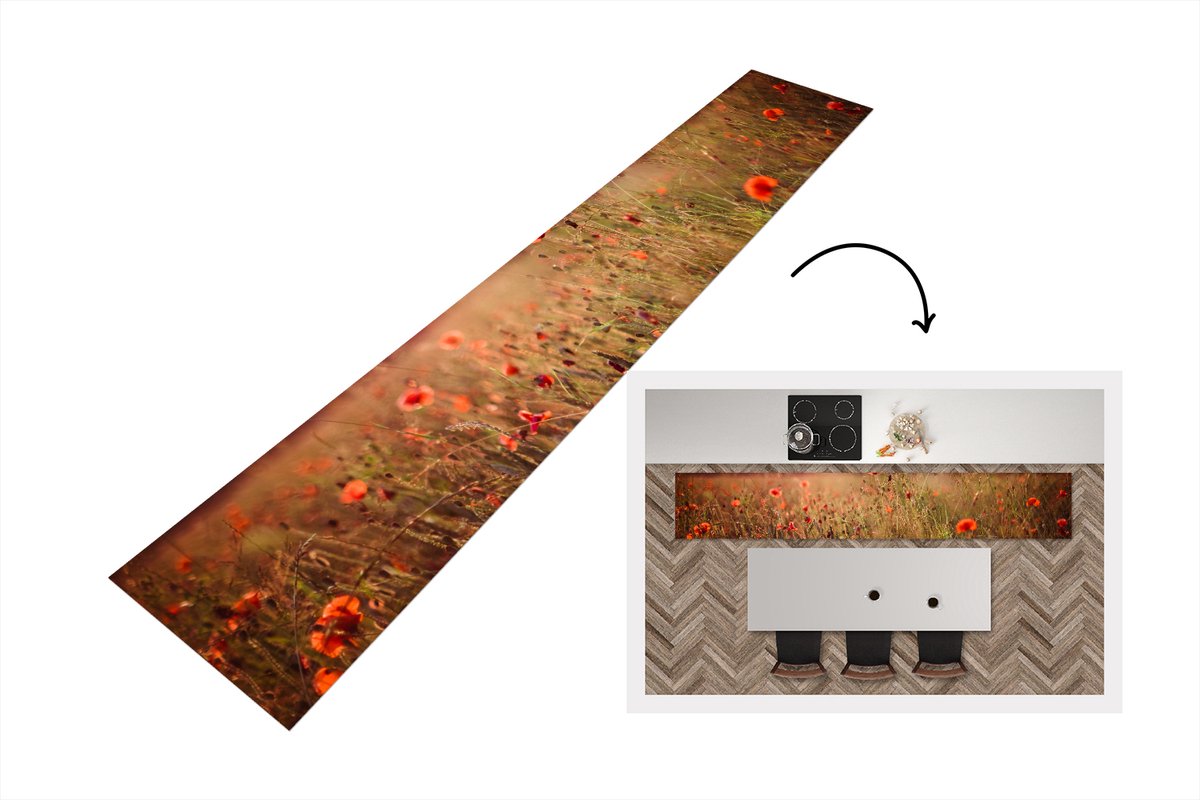 KitchenYeah Keukenloper - Loper keuken - Zonsondergang - Bloemen - Rood - Keukenloper vinyl, foto 6