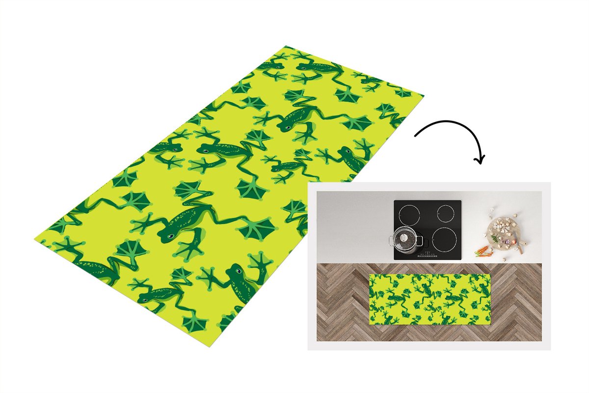 KitchenYeah Keukenloper - Loper keuken - Kikker - Dieren - Jungle - Patroon - 120x50 cm - Keukenloper vinyl Multicolor
