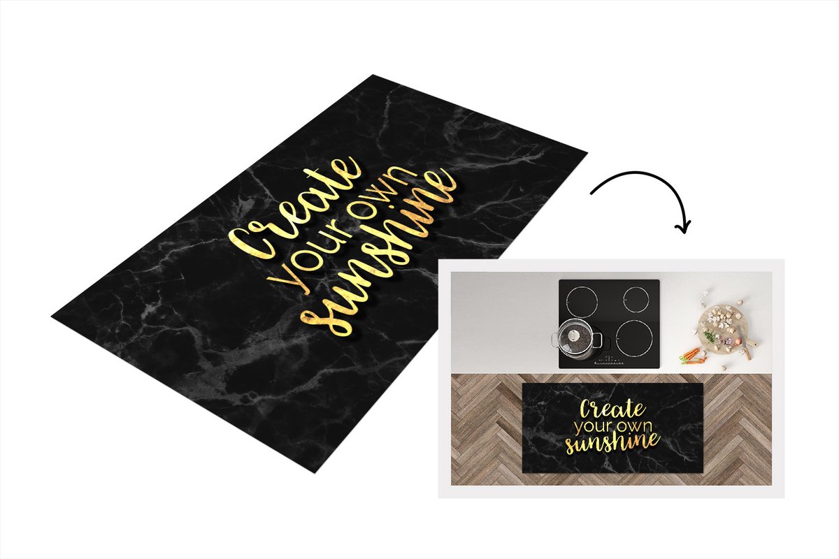 KitchenYeah Keukenloper - Loper keuken - Quotes - Sun - Goud - Marmer - 120x60 cm - Keukenloper vinyl Multicolor