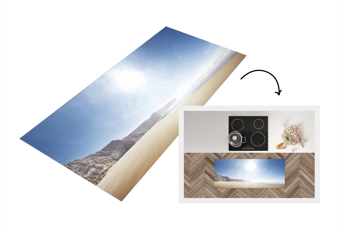 KitchenYeah Keukenloper - Loper keuken - Strand - Stenen - Zon - 120x50 cm - Keukenloper vinyl Multicolor